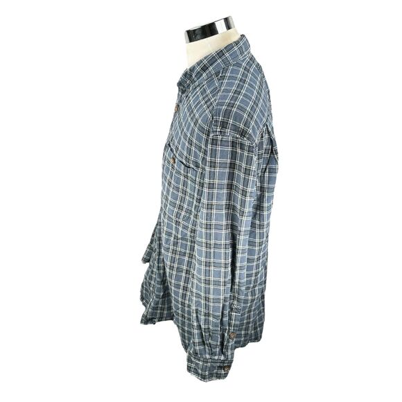 Duluth Trading Flannel Shirt Men Large Blue Plaid Long Sleeve Button Down Cotton - Picture 4 of 9